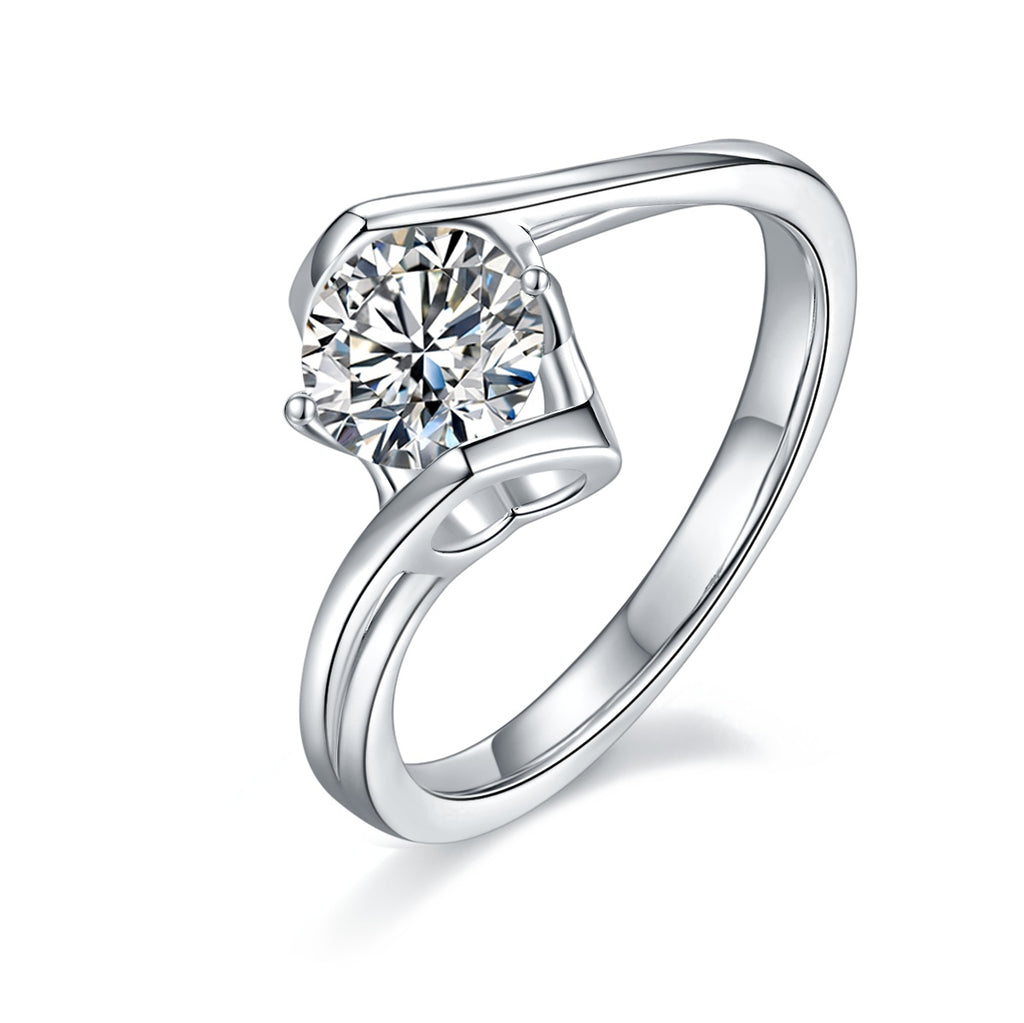 Angel's Heart - Set With 1-carat Top-quality Moissanite S925 Silver And Platinum-plated Diamond Wedding Ring. The Ring Can Be Inspected With A Diamond Pen