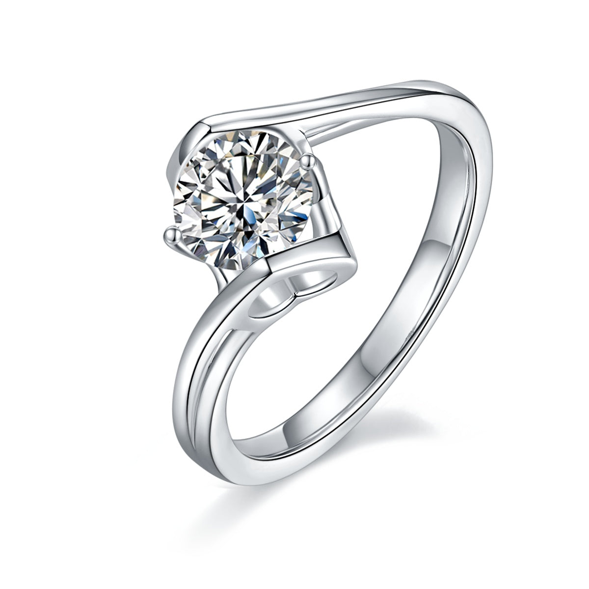 Angel's Heart - Set With 1-carat Top-quality Moissanite S925 Silver And Platinum-plated Diamond Wedding Ring. The Ring Can Be Inspected With A Diamond Pen