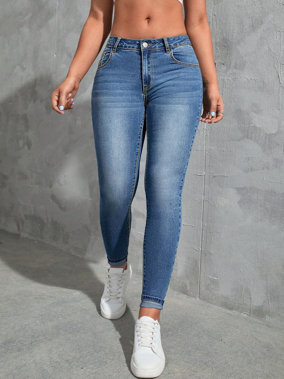 High-waisted Form-fitting Stretchy Skinny Pants