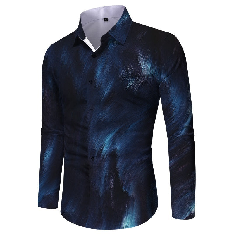 Mens Fashionable Printed Casual Slim-Fit Shirt