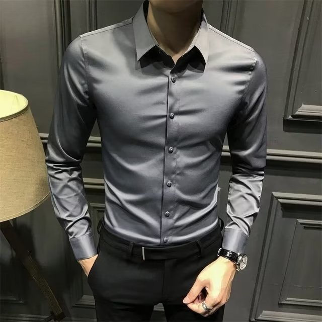 New Men's Fashion Shirt Long Sleeve Korean Version Business
