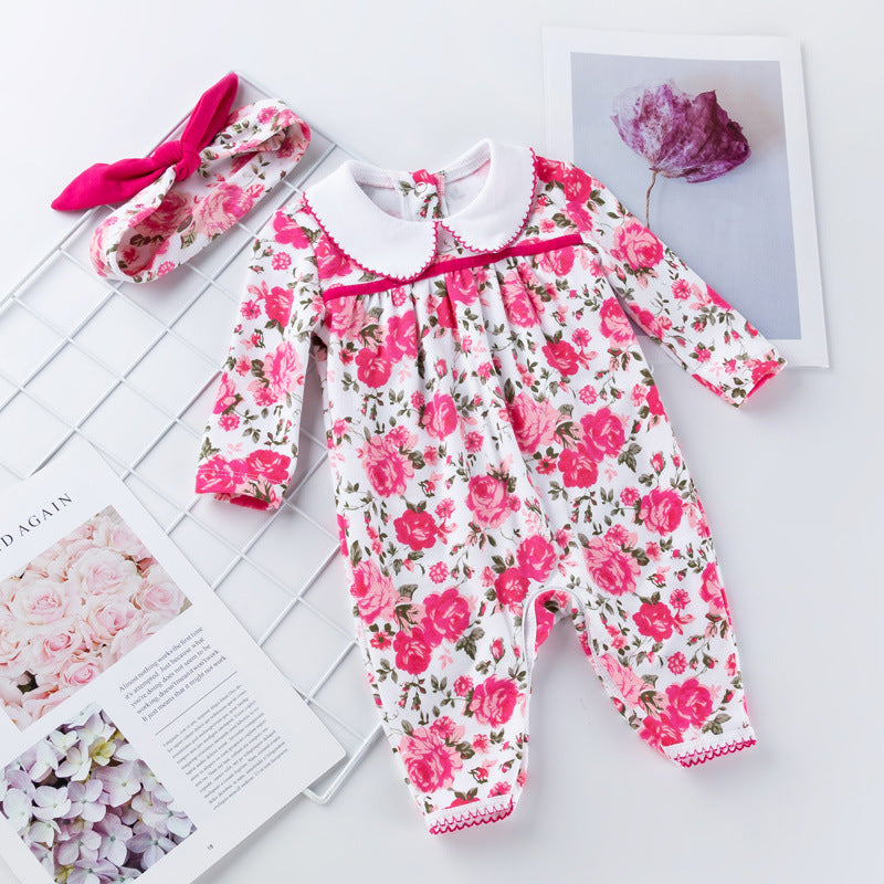 Baby clothes new style rose flower long-sleeved jumpsuit