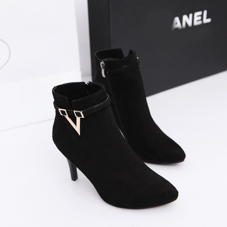 New Autumn And Winter Korean Style Pointed Toe Stiletto High Heels And Nude Boots For Children