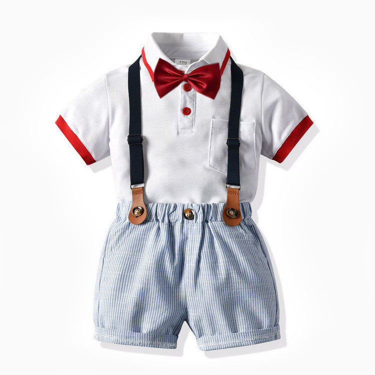 Short-sleeved T-shirt Suspender Pants