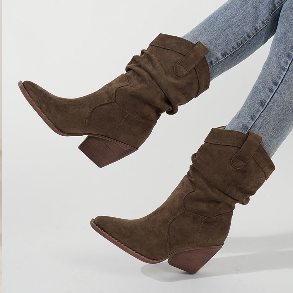 Thick Heel Brown High Heels  Ankle Boots