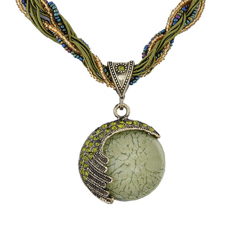 Retro Rice Bead Full Diamond Gemstone Necklace