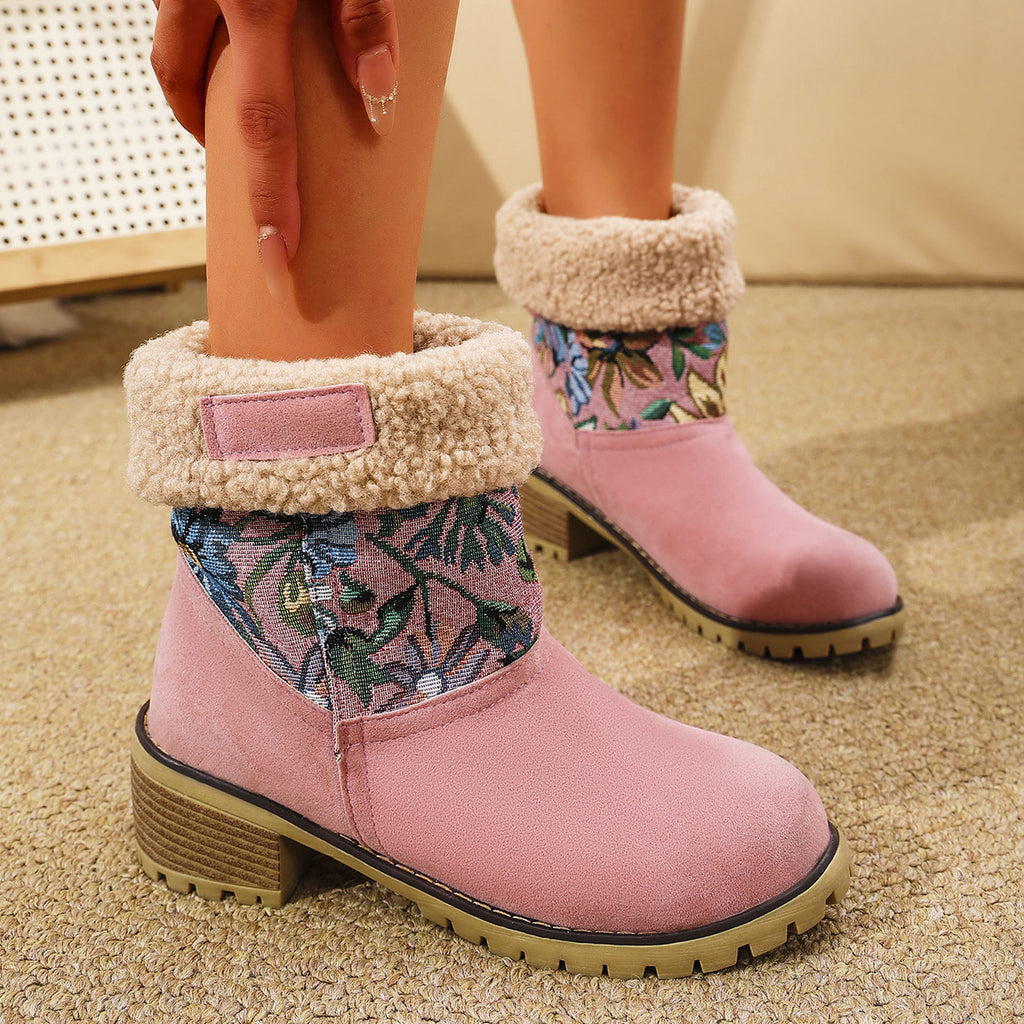 Flowers Embroidered Snow Boots
