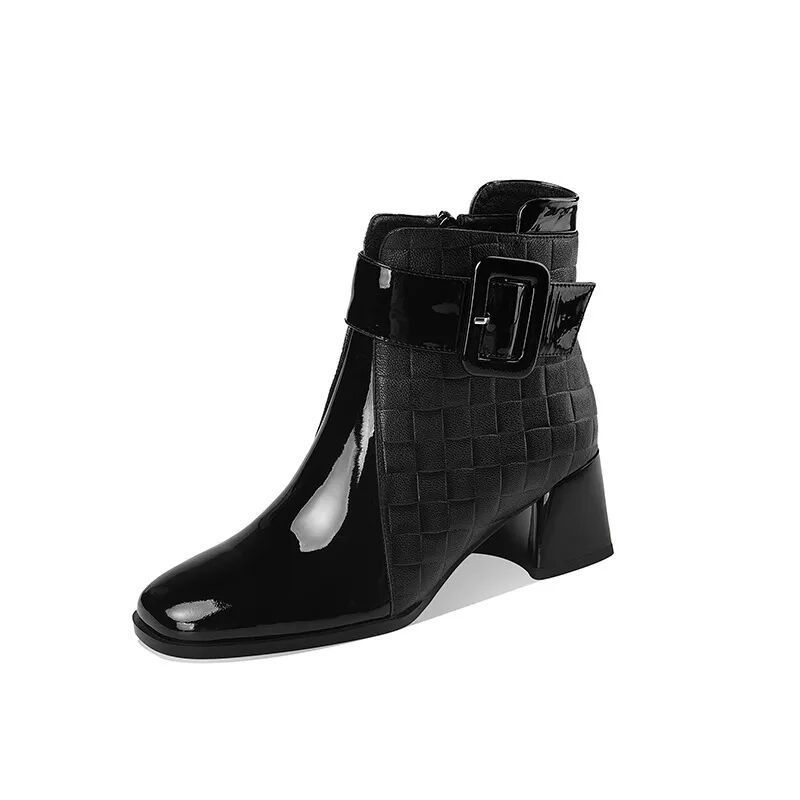 Flat Pointed Toe Ankle Chunky Heel Boots