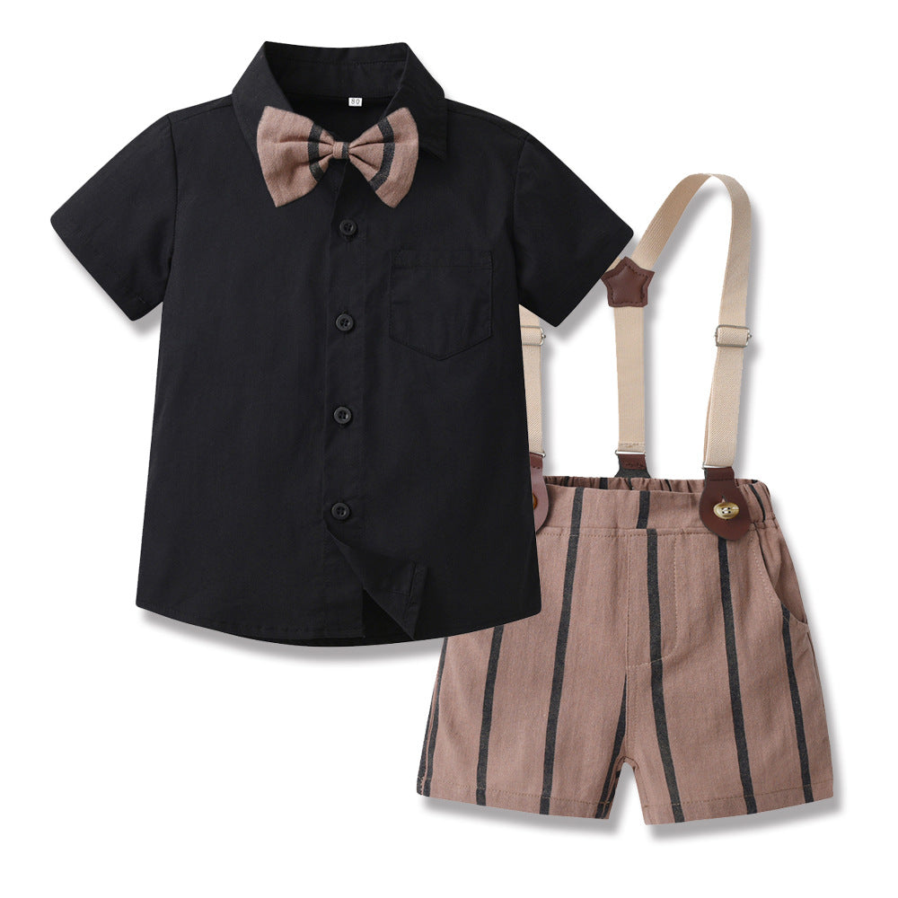 Short-sleeved Cardigan Suspender Shorts Two-piece Set