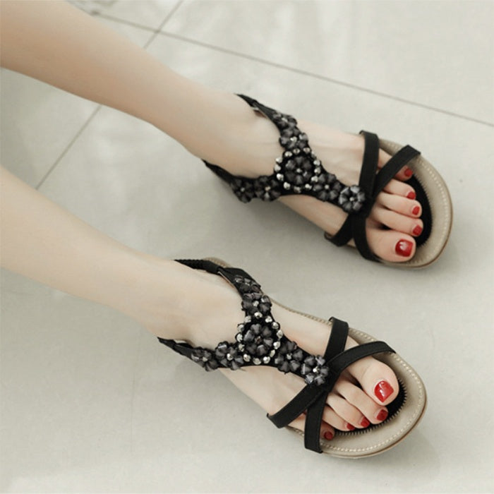 Bohemian Flowers Rhinestone Flats sandals