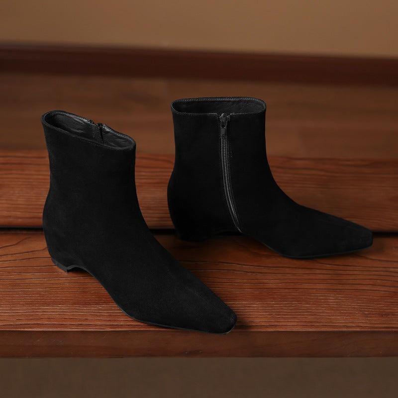 Ankle Boots With Built-in Height Lift Side Zipper