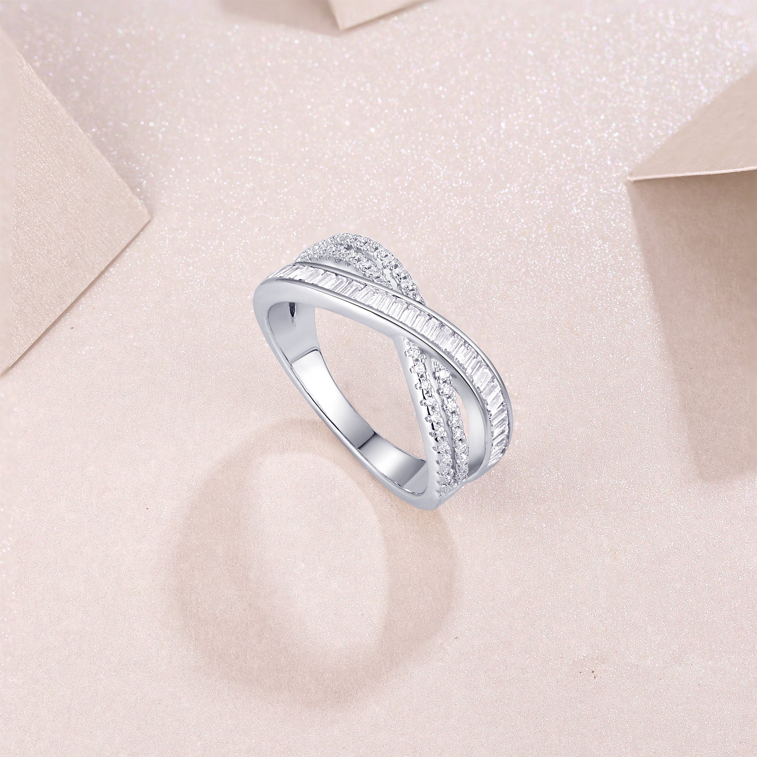 Intersection - A Wedding Ring Set With Top-quality Moissanite S925 Silver And Platinum-plated Diamond Can Be Inspected With A Diamond Pen