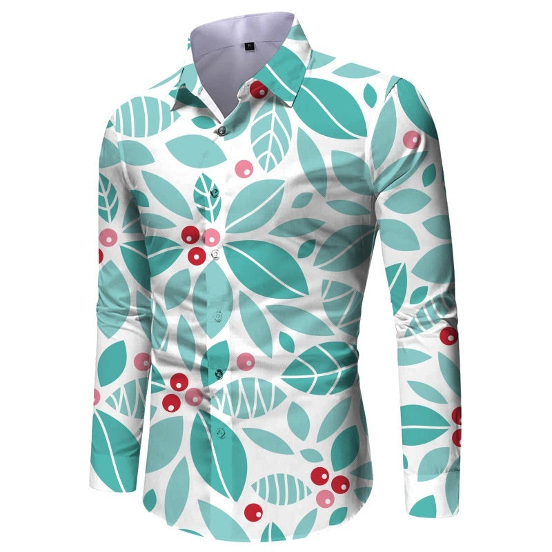 Mens Fashionable Printed Casual Slim-Fit Shirt
