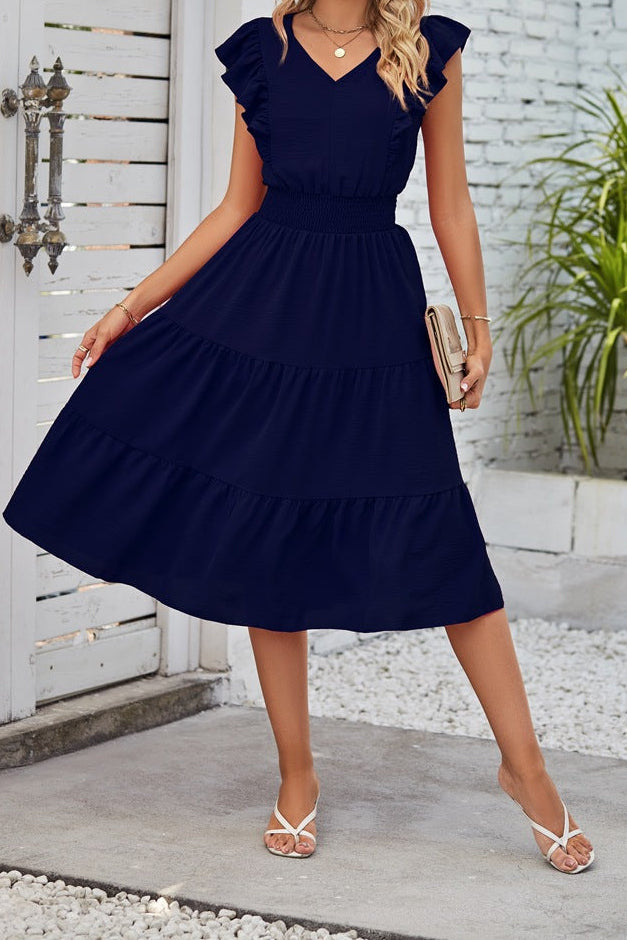 Sleeveless V-Neck Dress Summer Fashion Elastic Waist A-Line Dress