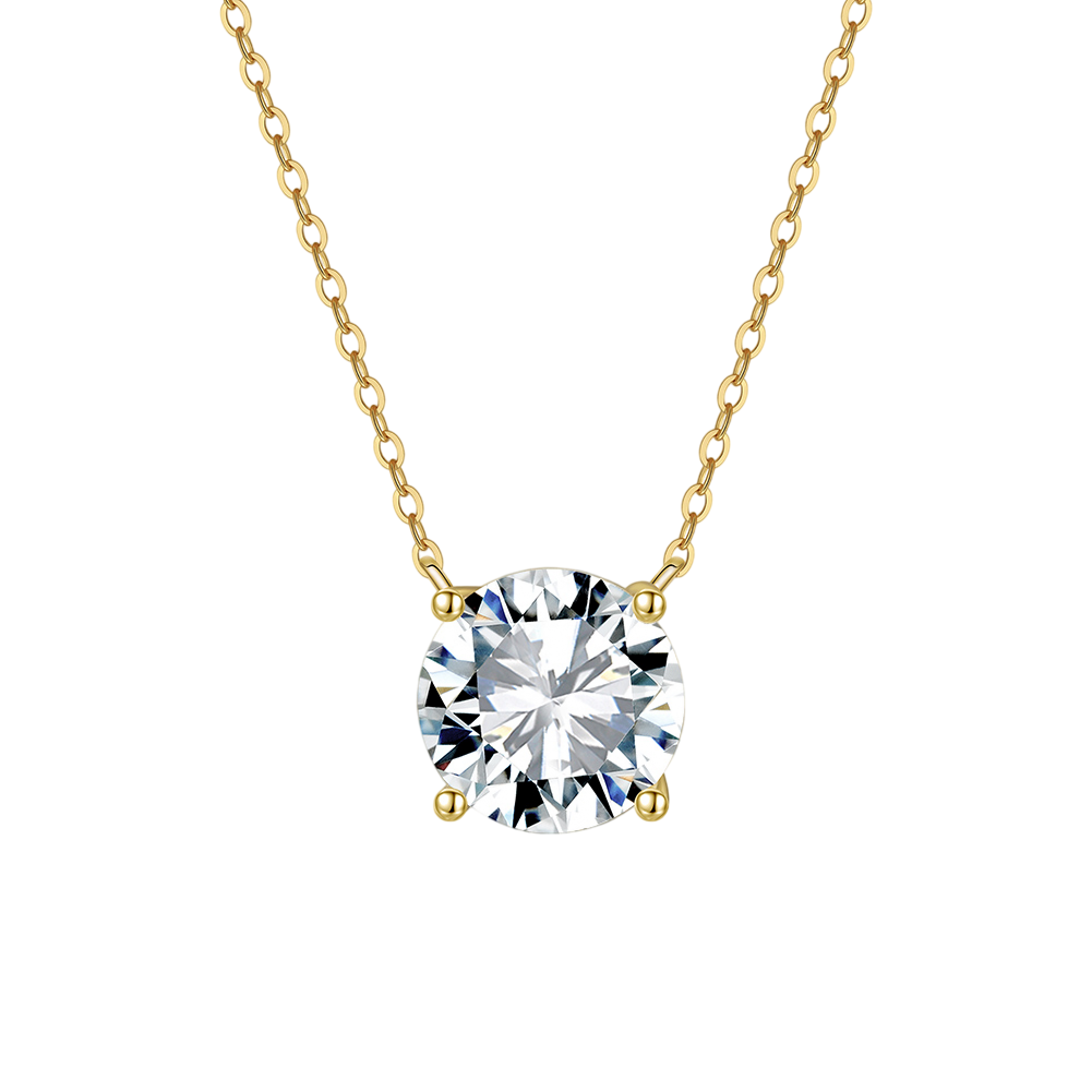 925 Sterling Silver Elegant Gold Chain Necklace with Solitaire CZ Pendant