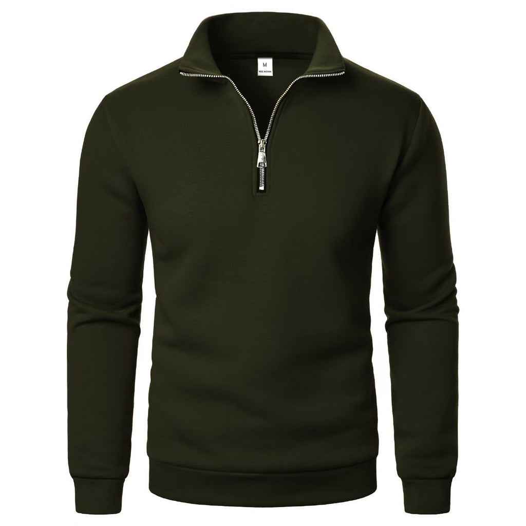 Stand Collar Half Zip Casual Solid Color Long Sleeve
