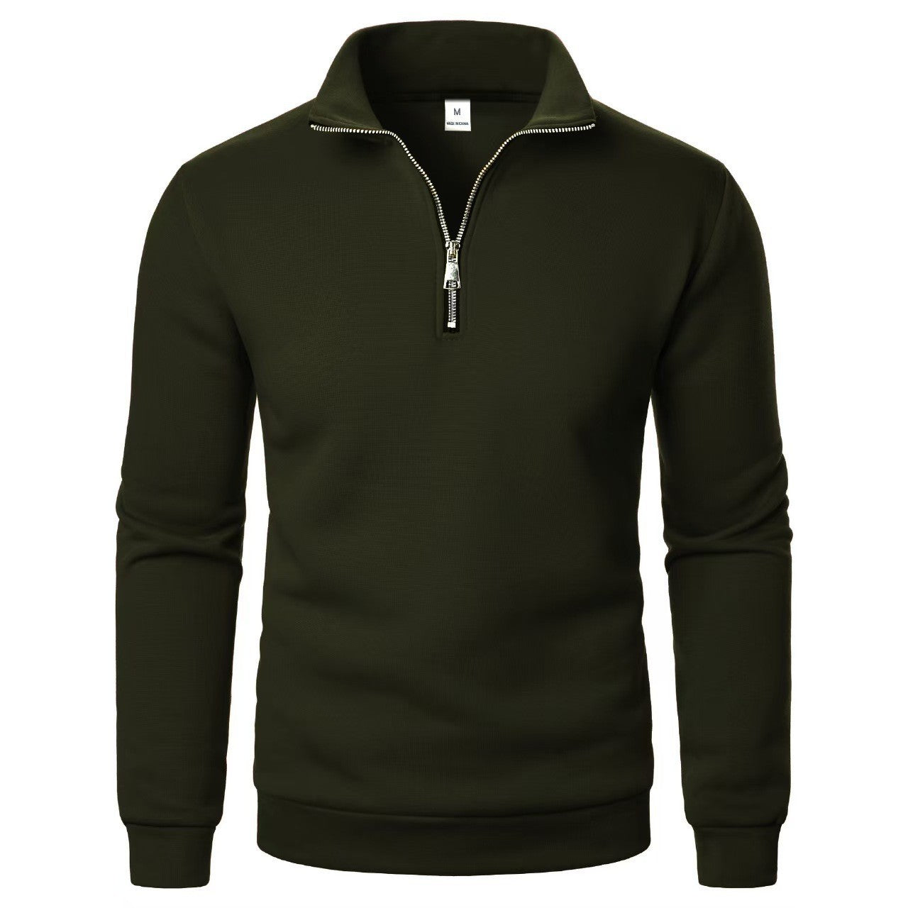 Stand Collar Half Zip Casual Solid Color Long Sleeve