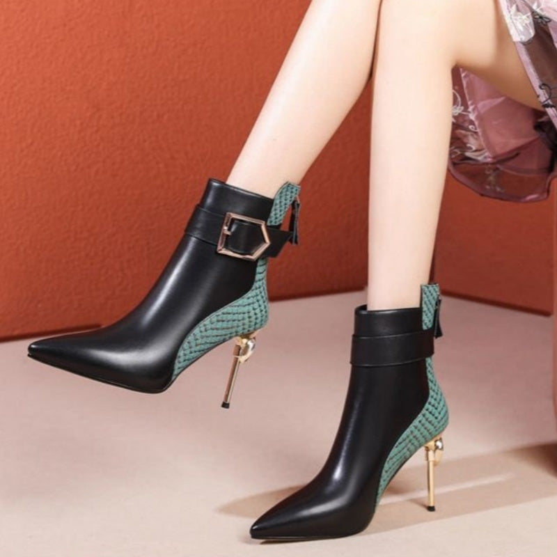 New European And American-style Fashionable Ankle Boots With Pointed Toes And Back Zippers
