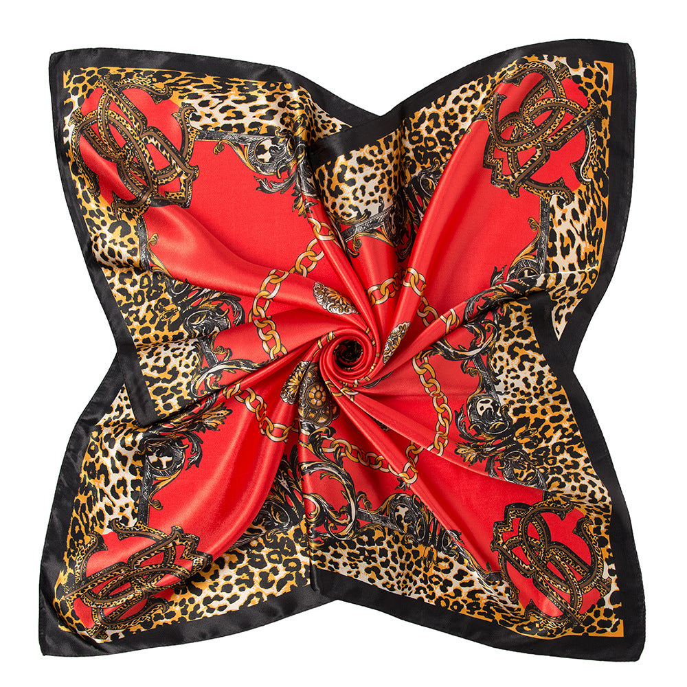 Ladies imitation silk scarf Malaysia head scarf leopard print chain print big square scarf