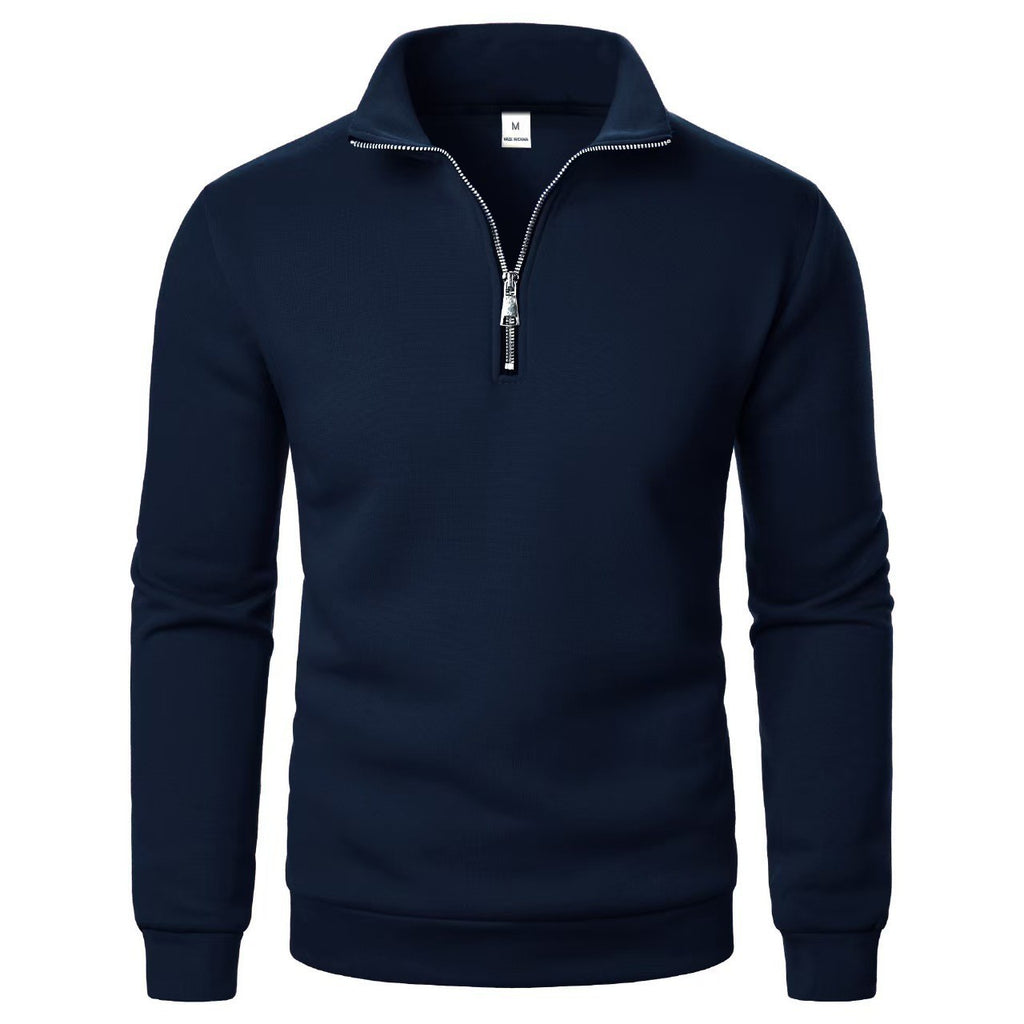 Stand Collar Half Zip Casual Solid Color Long Sleeve