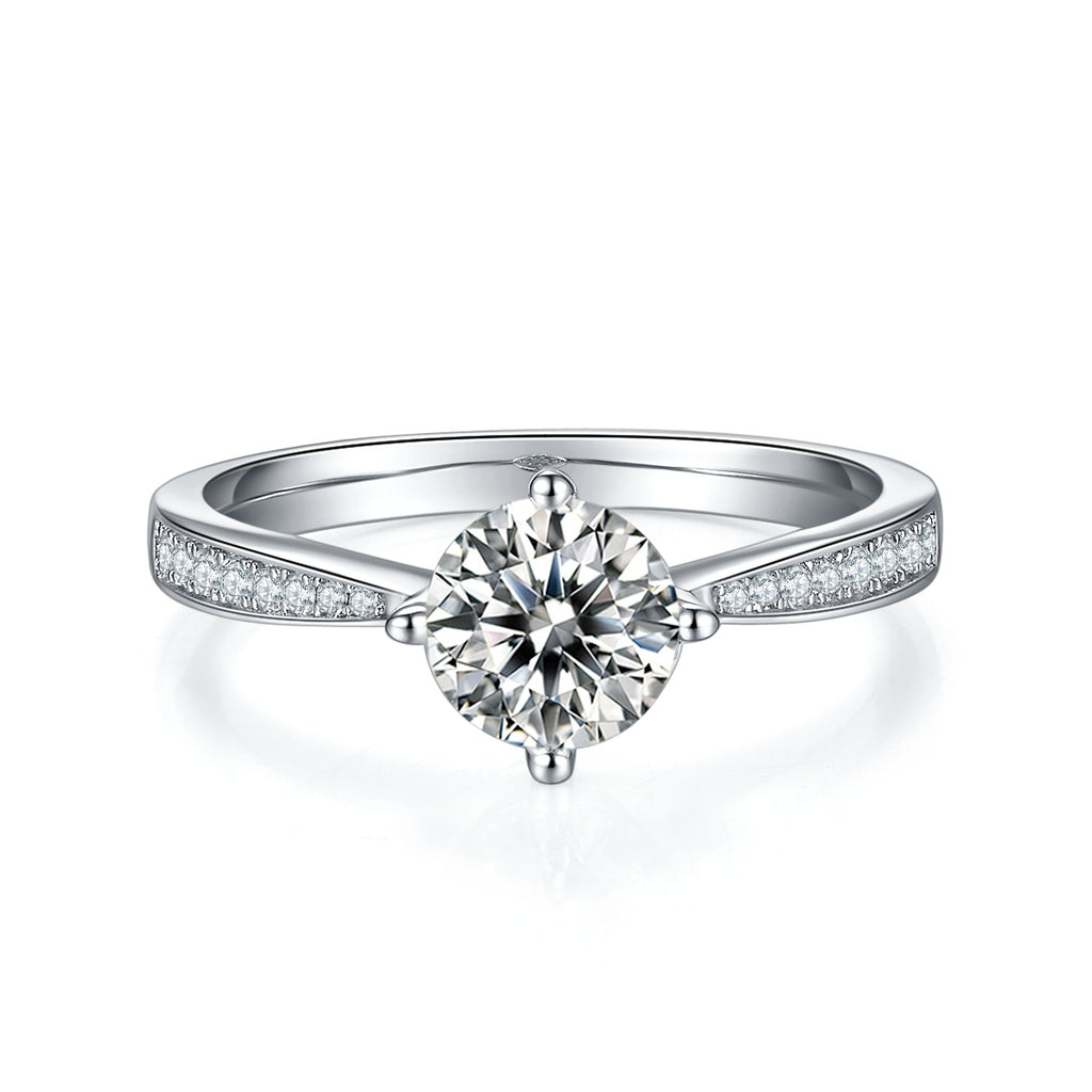 Moonlight City - A Wedding Ring Set With 1-carat Top-quality Moissanite S925 Silver And Platinum-plated Diamond. The Ring Can Be Inspected With A Diamond Pen
