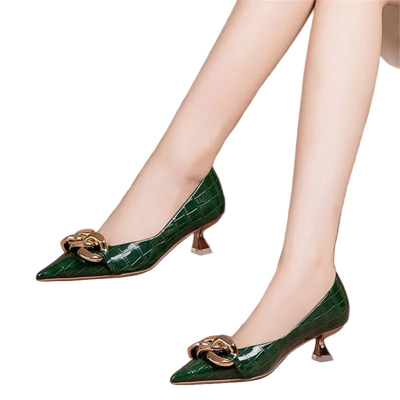Women's Mid-low Heel Slimming Personalized Chain Shoes