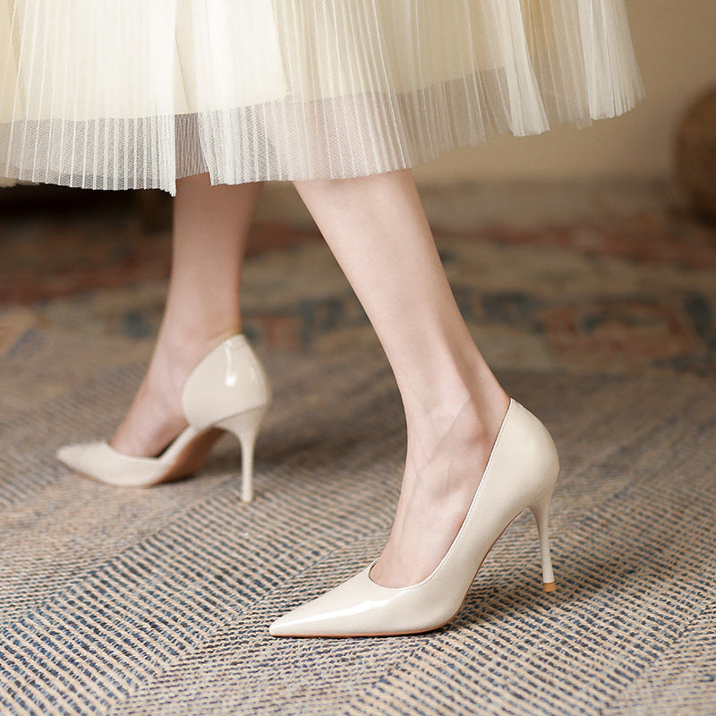 Korean Style Patent Leather High Heels | Diamond Sadaf