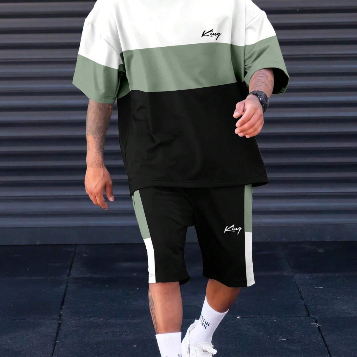 Sports Suit Short Sleeve Color Block Stitching Shorts Suit