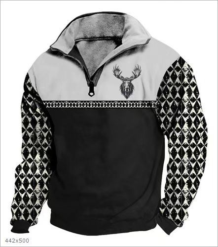 Digital Print Stand Collar Men's Street Zip-up Hoodie