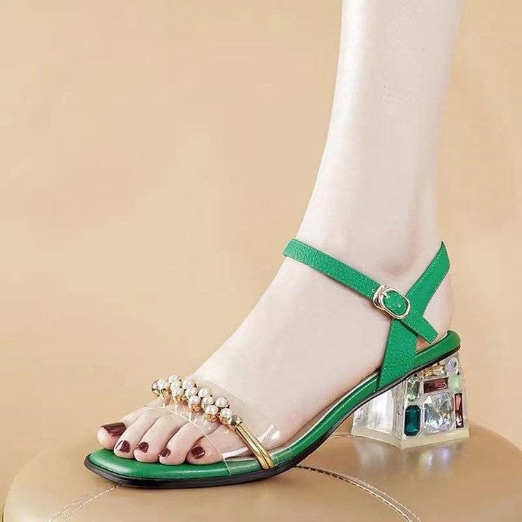 Toe Leather thick heel Sandals