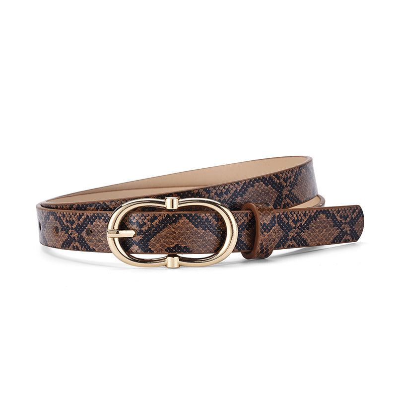 Versatile Snake Print Leather Belt