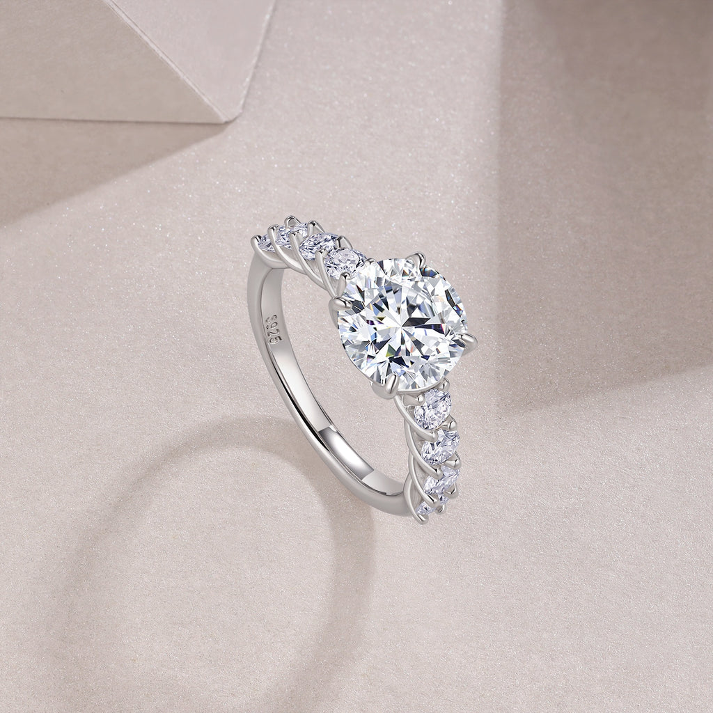 A 3-carat Luxury And Fashionable Light Luxury Jewelry Silver Ring Set With Top-quality Moissanite, S925 Silver Plated With Platinum