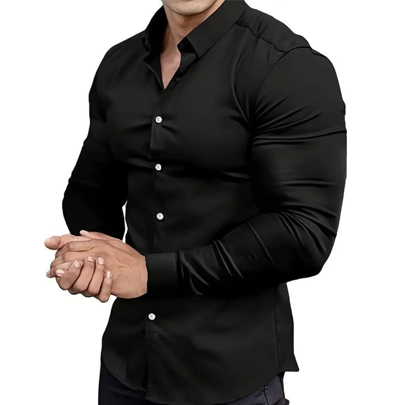 Printed Business Leisure Iron-free Solid Color Polo Collar Shirt