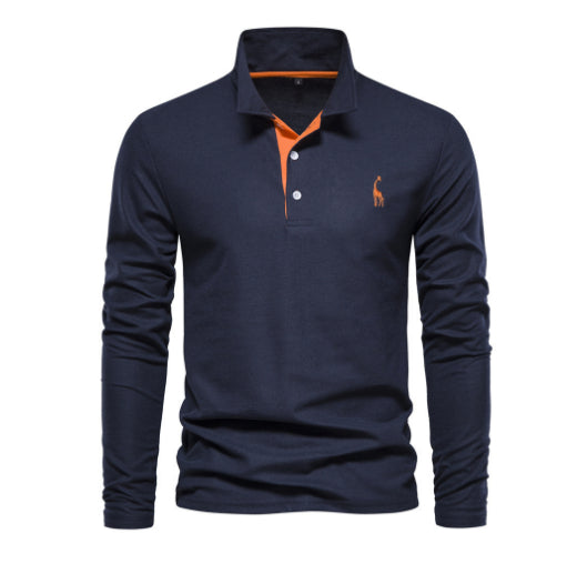 Men's Fashion Casual Polo Collar Deer Embroidered Long Sleeve