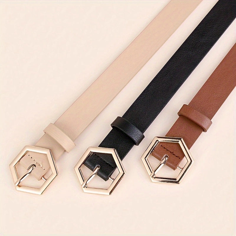 Hexangular Star Irregular Gold Buckle PU Belt