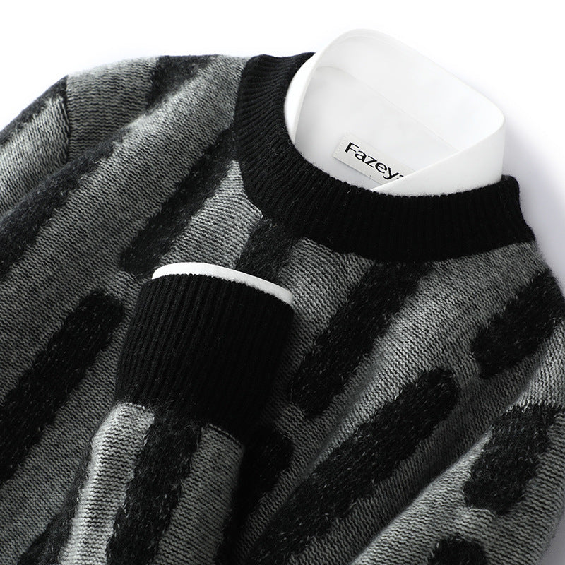 Half Turtleneck Vertical Pattern Color Matching Long Sleeve Sweater