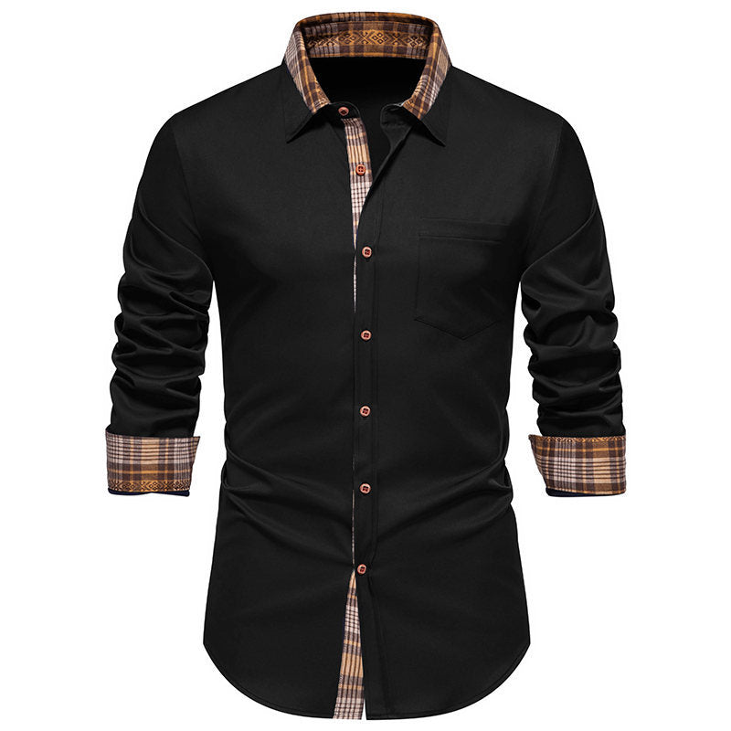 Plaid Contrast Stitching Men's Long Sleeve Shirt