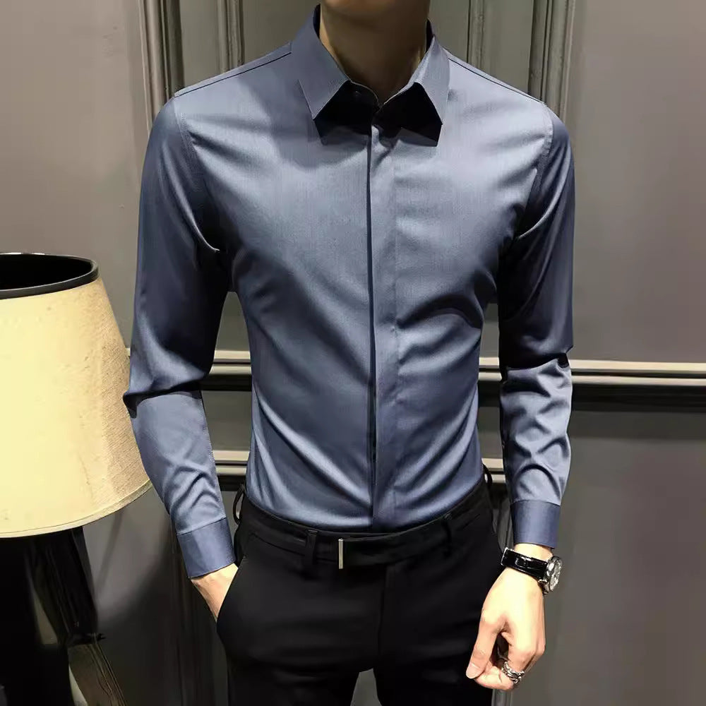 New Men's Fashion Shirt Long Sleeve Korean Version Business