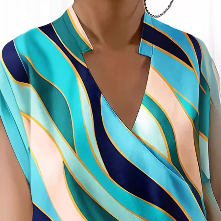 Summer V-neck Seaside Atmosphere Top Shirt