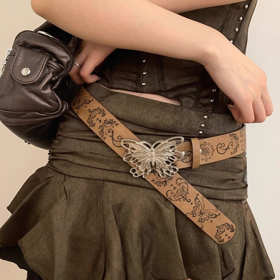 Metal Butterfly Belt With Skirt And Jeans