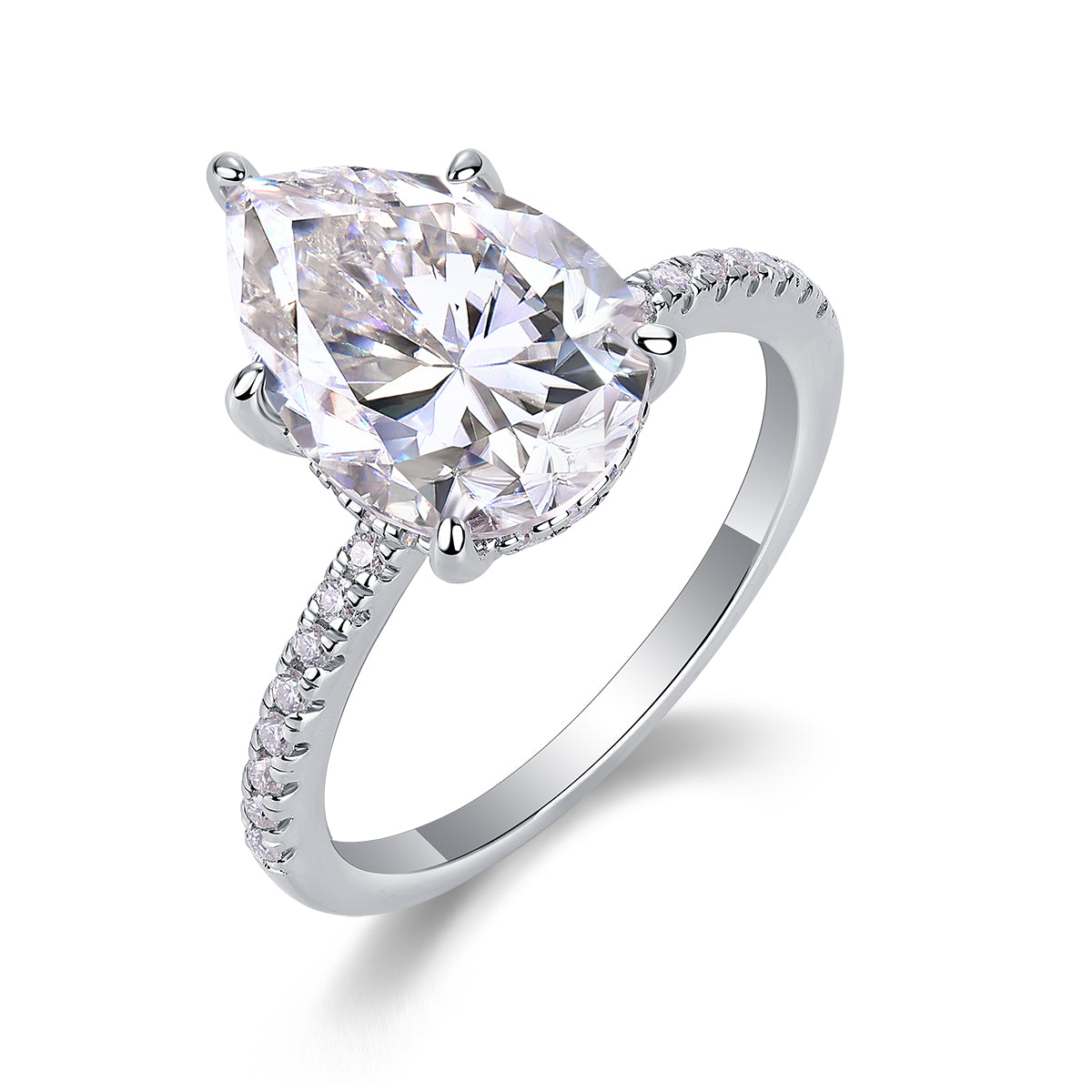 Light And Shadow - A Wedding Ring Set With Top-quality Pear-shaped Moissanite S925 In Silver And Platinum-plated. The Ring Can Be Inspected With A Diamond Pen