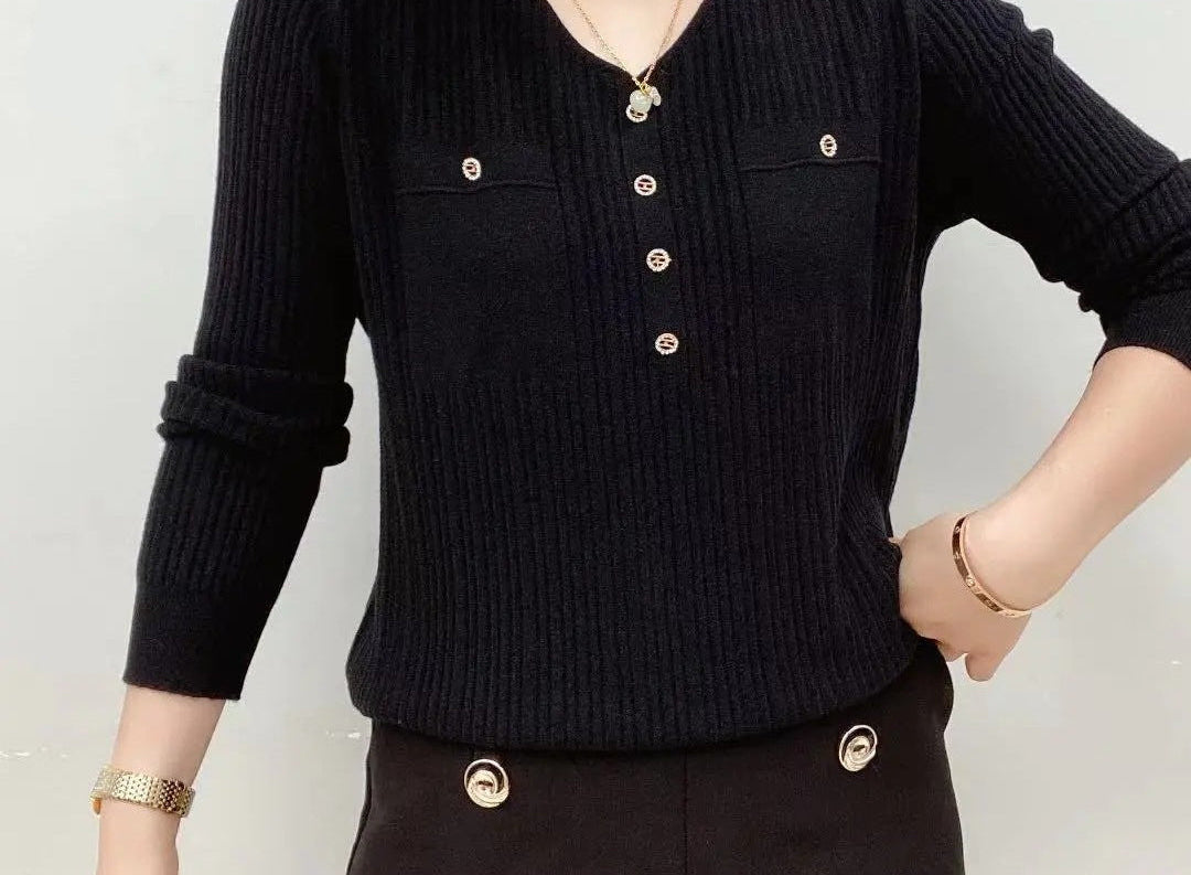 Long Sleeve Sweater V-neck Pullover Loose Thin