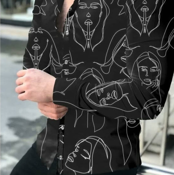 Mens Fashionable Printed Casual Slim-Fit Shirt