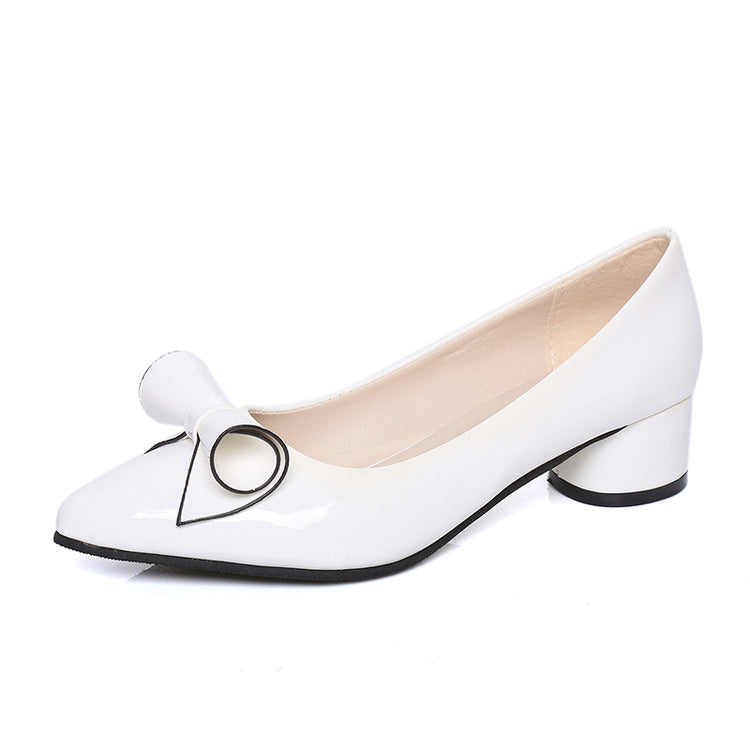 Small Pointed Bow Thick Heel Mid-heel Shoes Shallow Mouth
