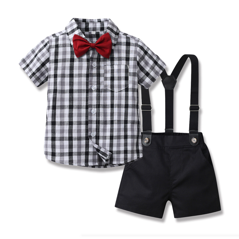 Short-sleeved Cardigan Suspender Shorts Two-piece Set