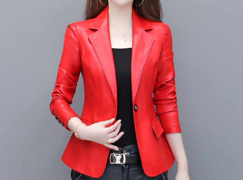 Suit collar small leather jacket
