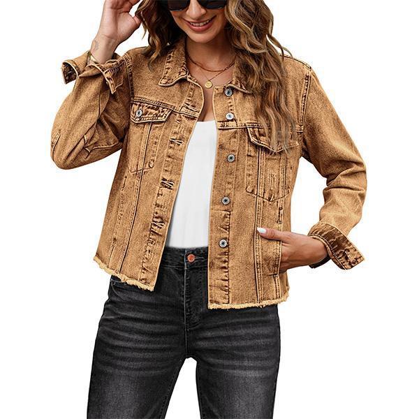 Casual Embossed Denim Jacket Button Top