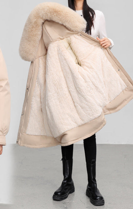 Cross-border Fleece-lined Thickened Parka Collar Slim Fit Slimming Cotton Coat