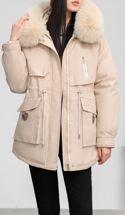 Cross-border Fleece-lined Thickened Parka Collar Slim Fit Slimming Cotton Coat