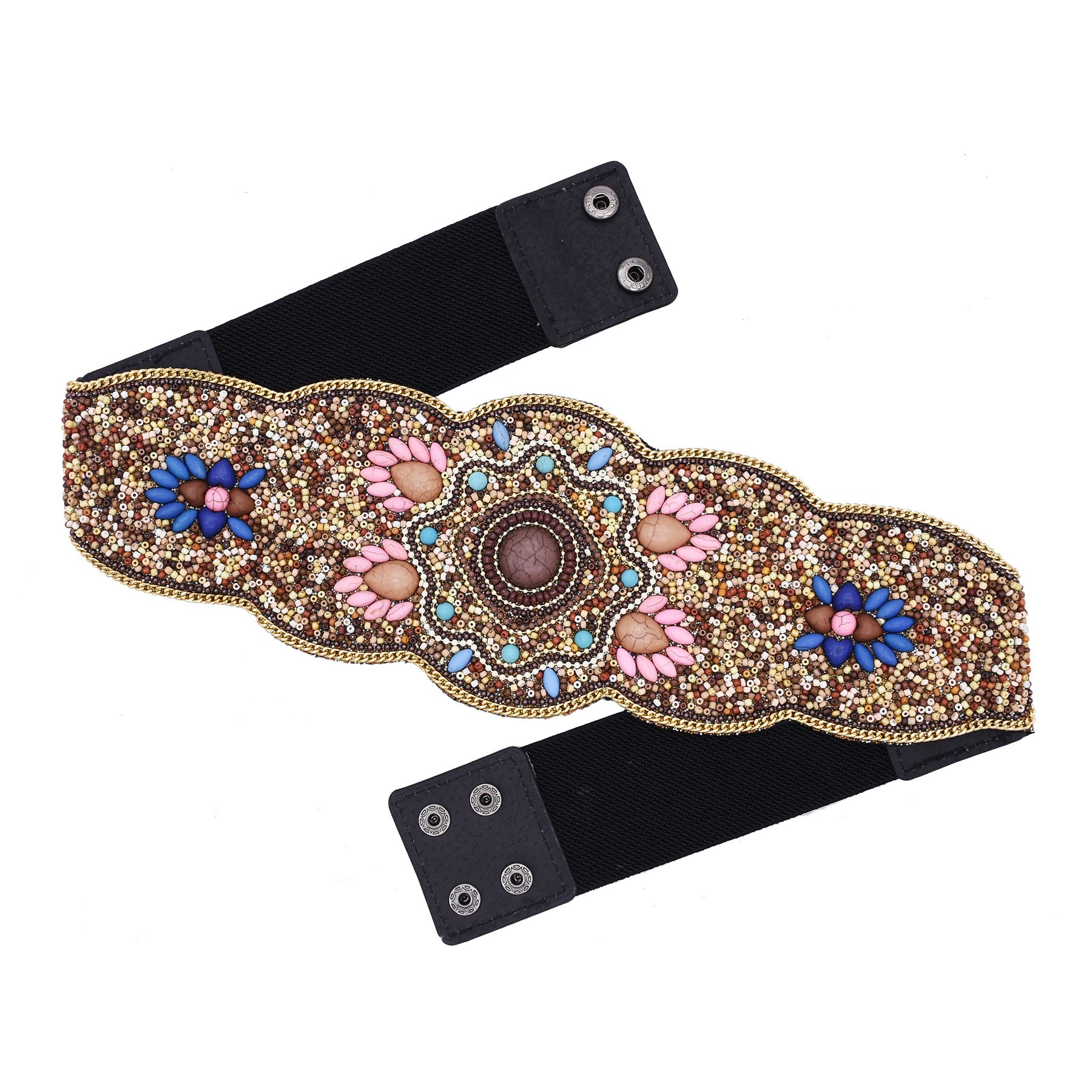 Beaded And Pressed Imitation Turquoise Elastic Waistband  Belt